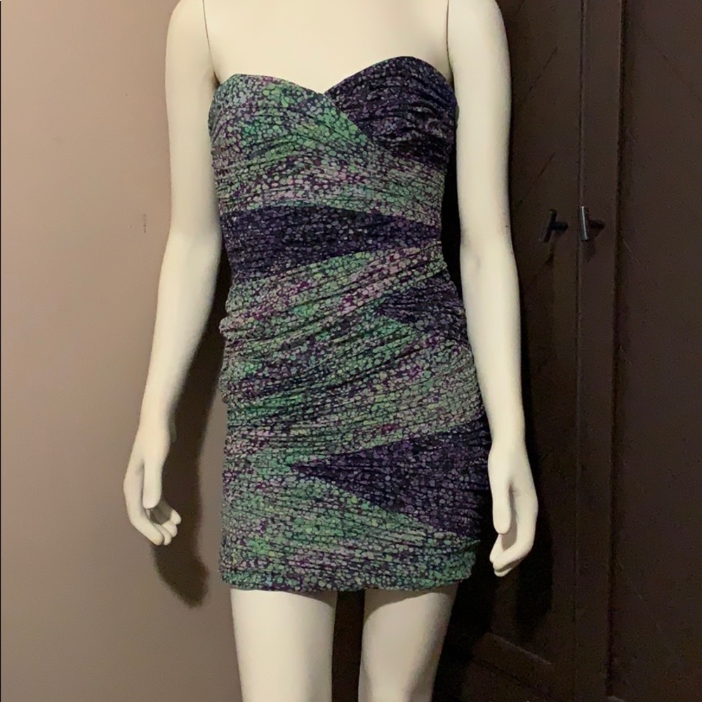 BCBG Floral Strapless Dress Purple/Green 2